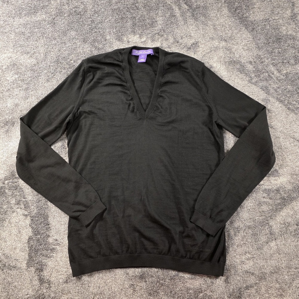 Ralph Lauren Purple Label Fine Wool V-Neck Sweater Womens M Black $1090